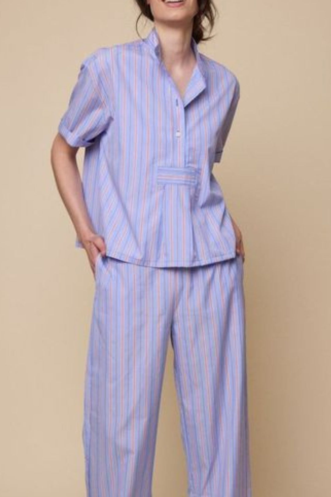 Set - Short Sleeve Cropped Sleep Shirt & Lounge Pant Newbury Stripe