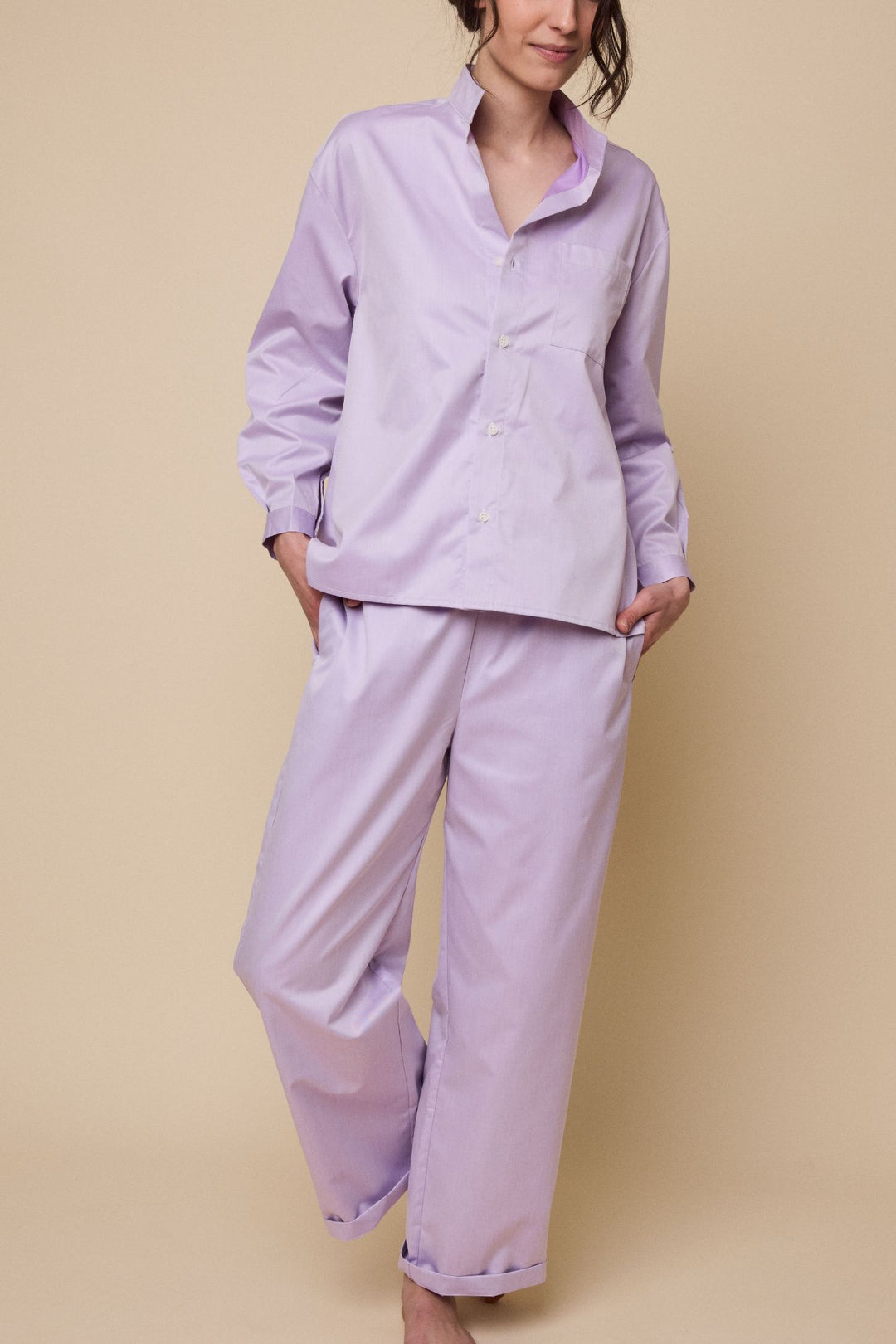 Set - Long Sleeve Shirt & Lounge Pant Lavender Cotton Shirting