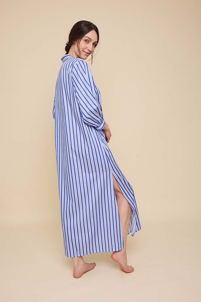 Bishop Sleeve Kaftan Blue en Bleu Stripe