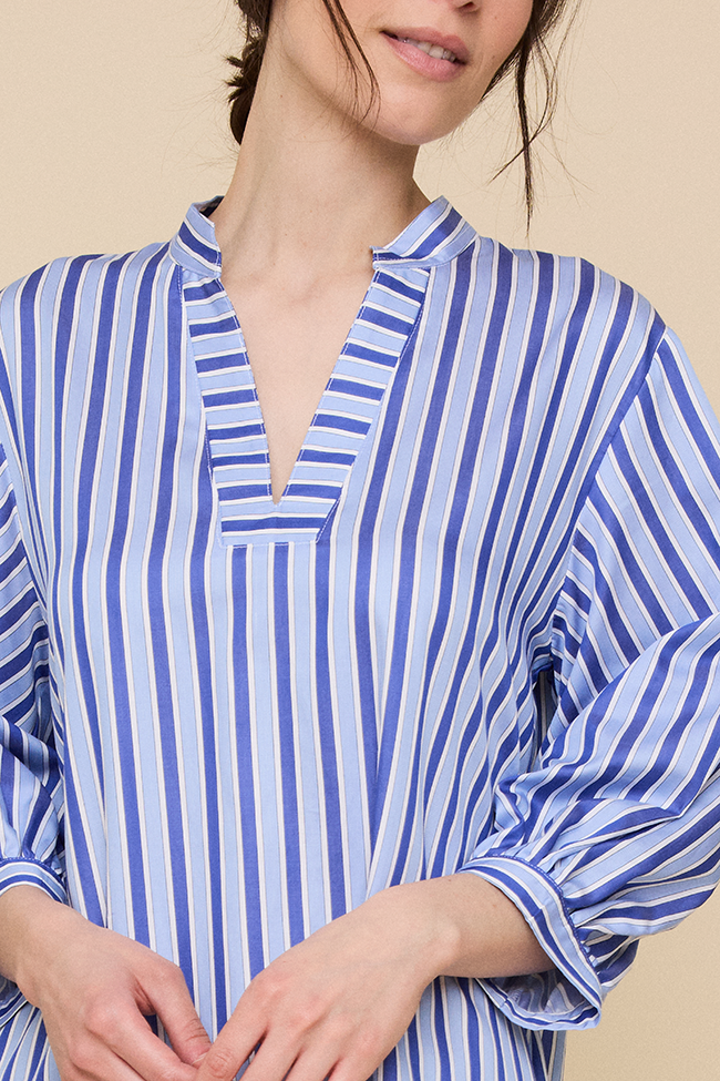 Bishop Sleeve Kaftan Blue en Bleu Stripe