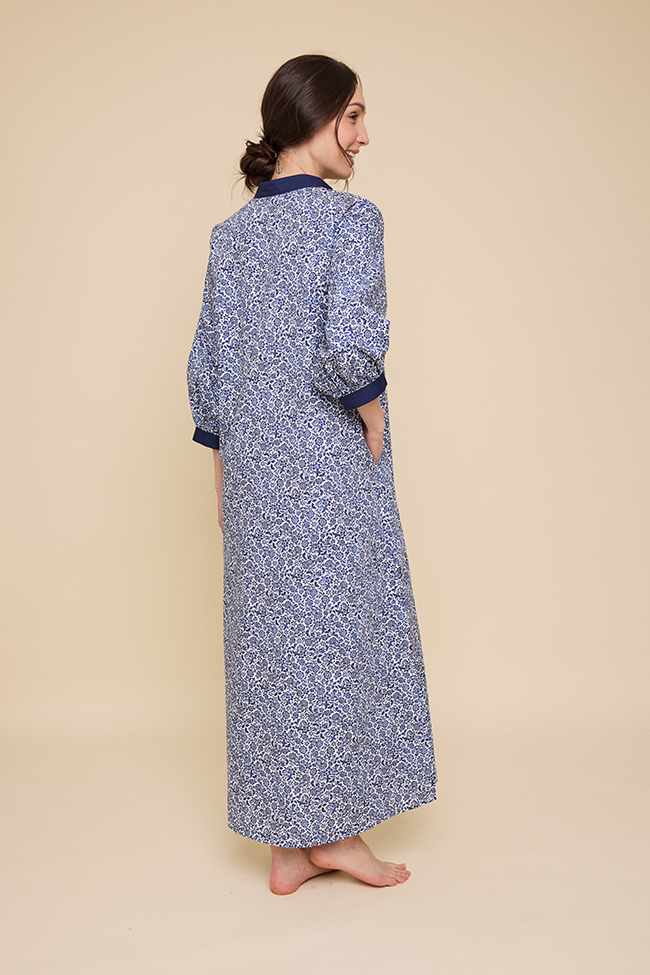 Bishop Sleeve Kaftan Blue Floral Cotton