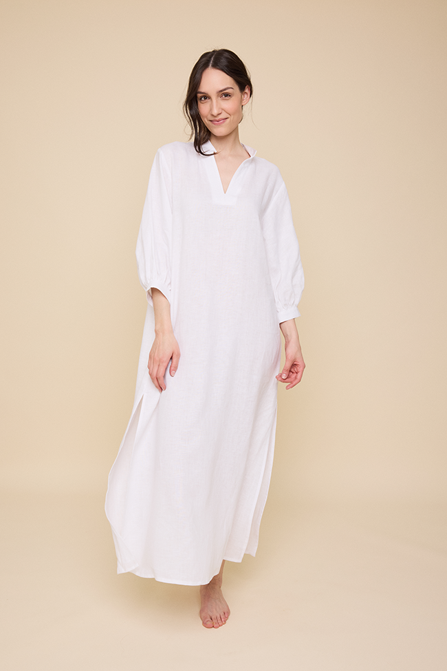 Bishop Sleeve Kaftan White Linen