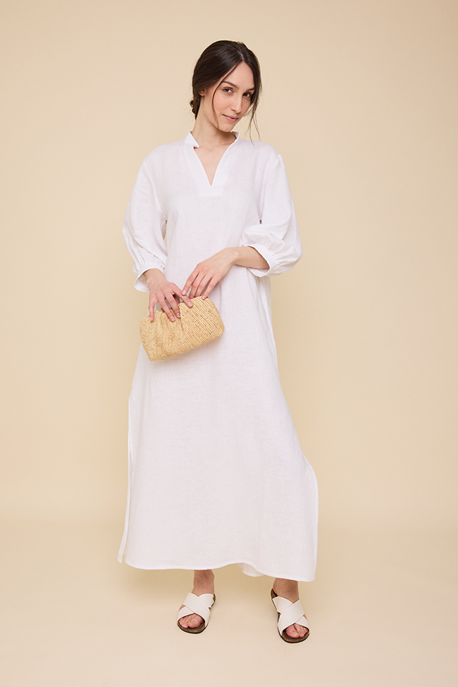 Bishop Sleeve Kaftan White Linen