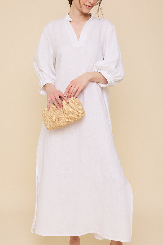 Bishop Sleeve Kaftan White Linen