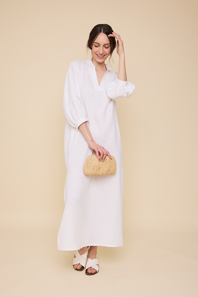Bishop Sleeve Kaftan White Linen