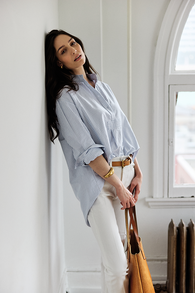 Short Sleep Shirt Blue Oxford Stripe