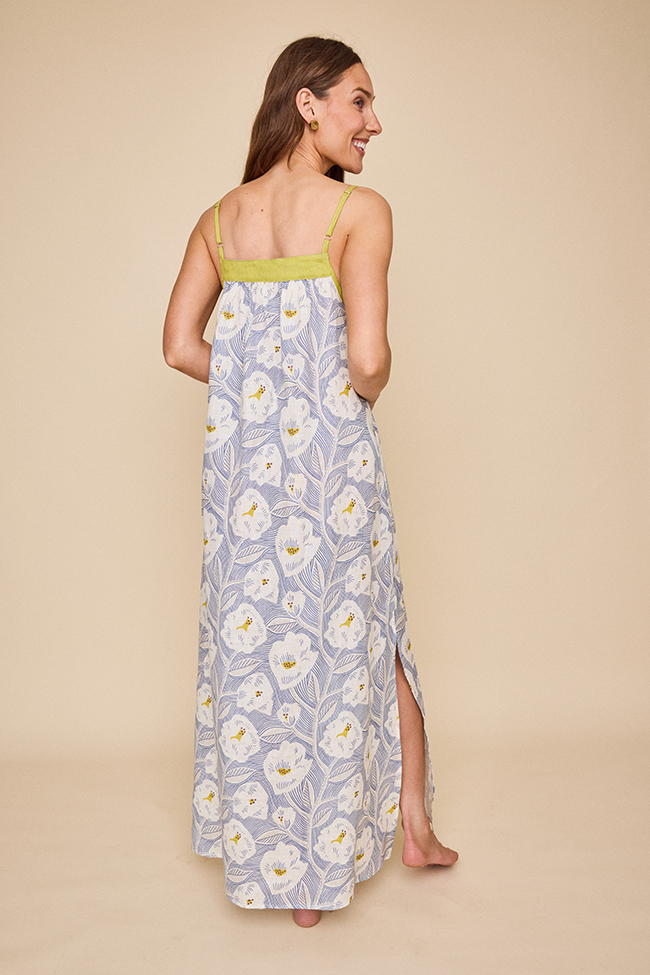 Full Length Gathered Dress Summer Vine Print