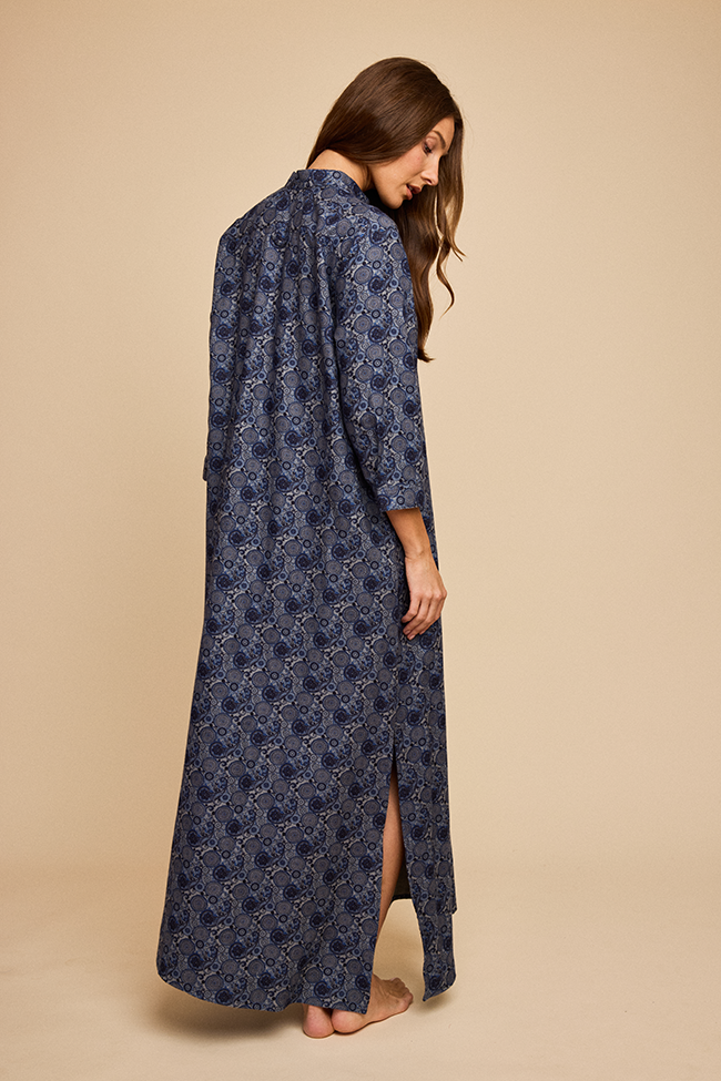 Full Length Sleep Shirt Navy Paisley Flannel