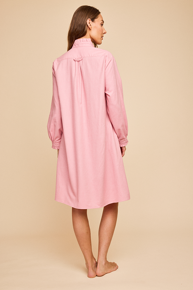 Long Ruffle Sleep Shirt Pink Flannel