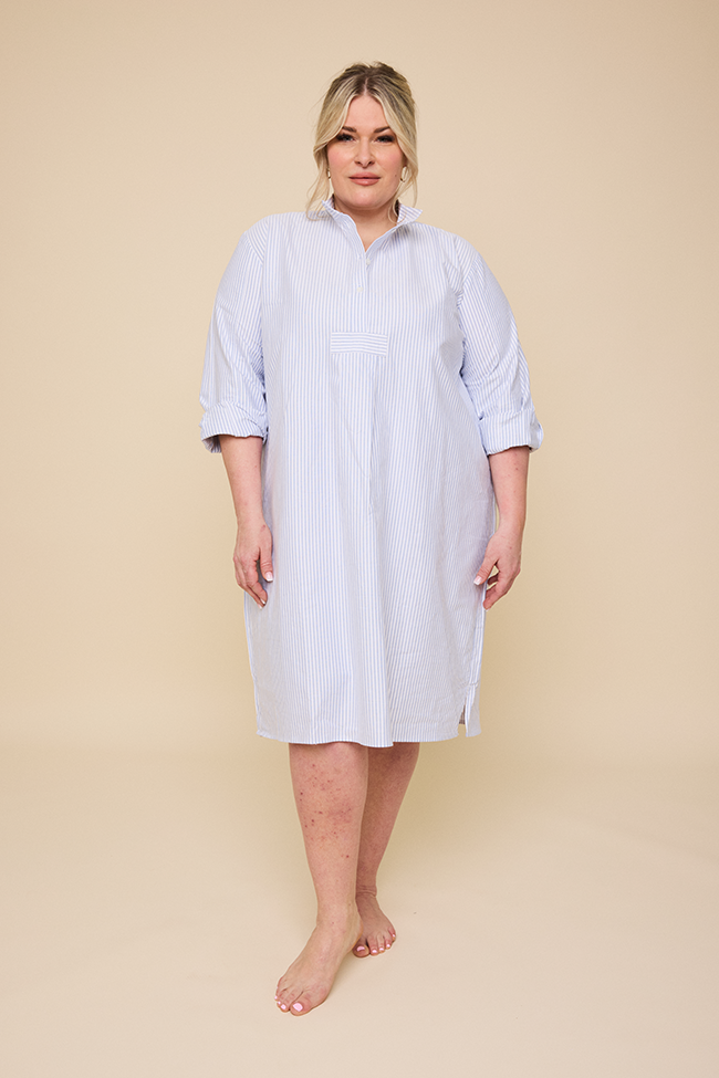 Long Sleep Shirt Blue Oxford Stripe
