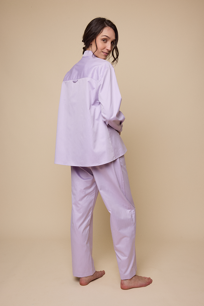Set - Long Sleeve Shirt & Lounge Pant Lavender Cotton Shirting