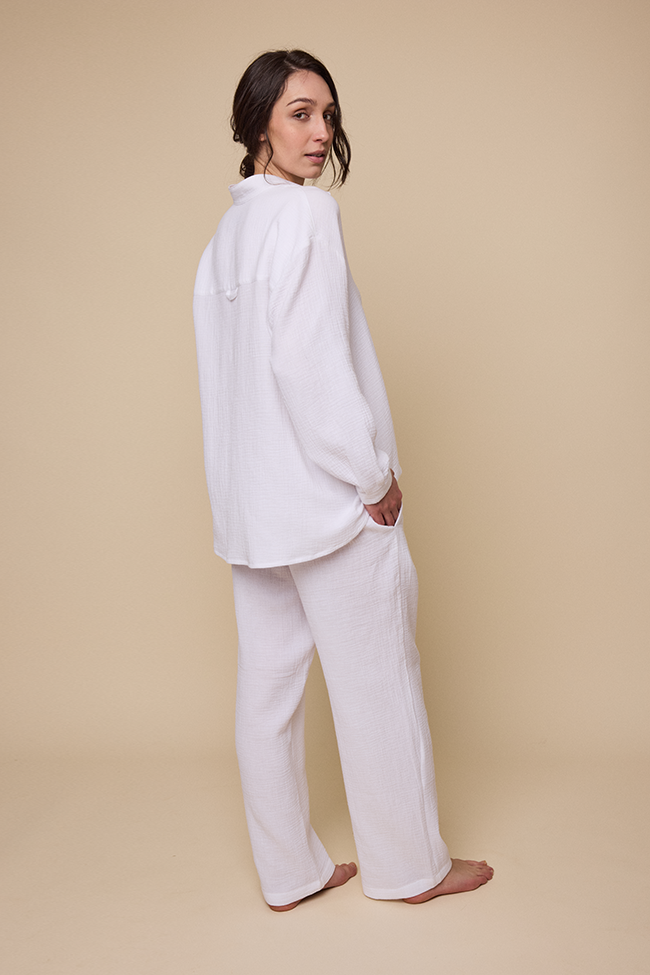Long Sleeve Shirt White Double Gauze