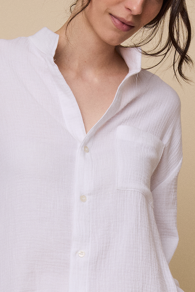 Long Sleeve Shirt White Double Gauze