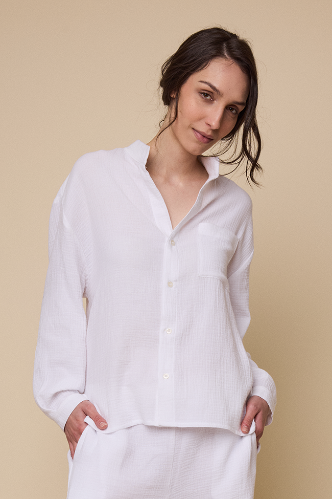 Long Sleeve Shirt White Double Gauze