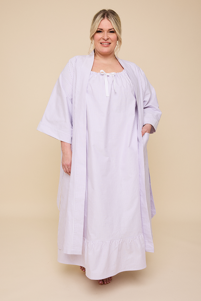 Long Sleeveless Nightie Lavender Oxford Stripe
