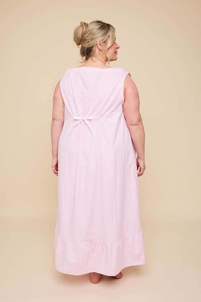 Long Sleeveless Nightie Pink Stripe Shirting