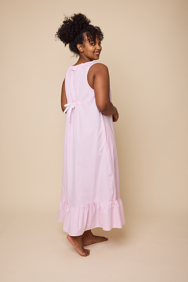 Long Sleeveless Nightie Pink Stripe Shirting