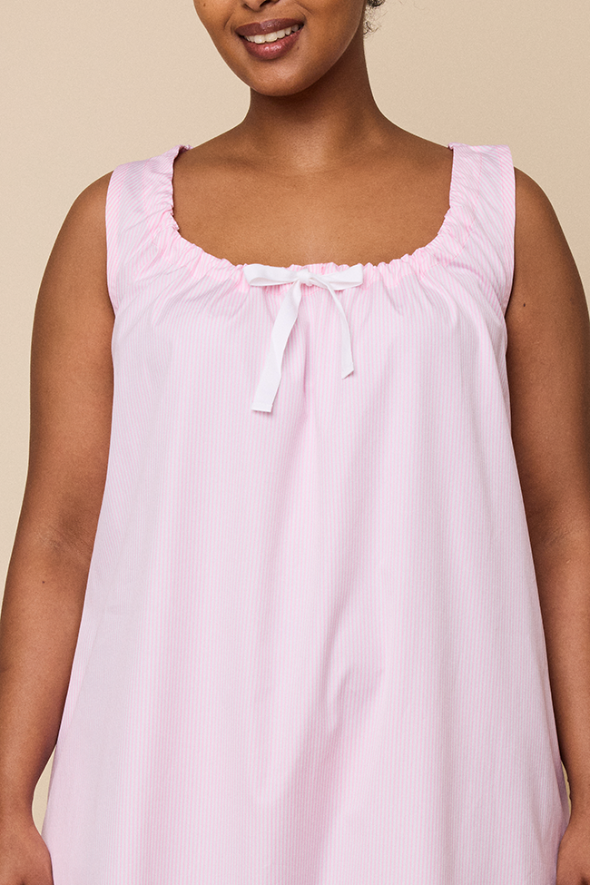 Long Sleeveless Nightie Pink Stripe Shirting
