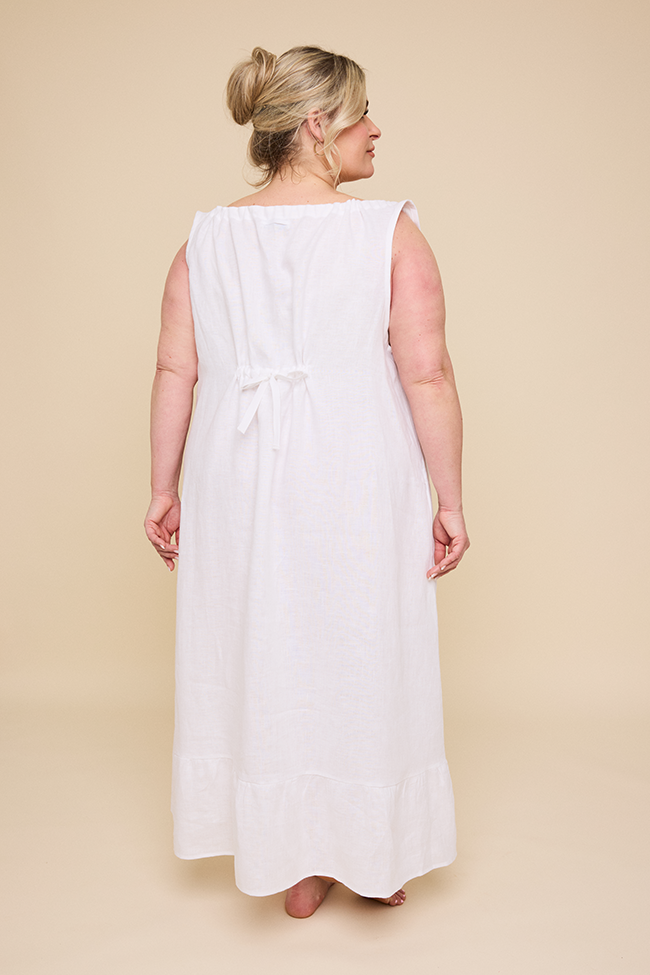 Long Sleeveless Nightie White Linen