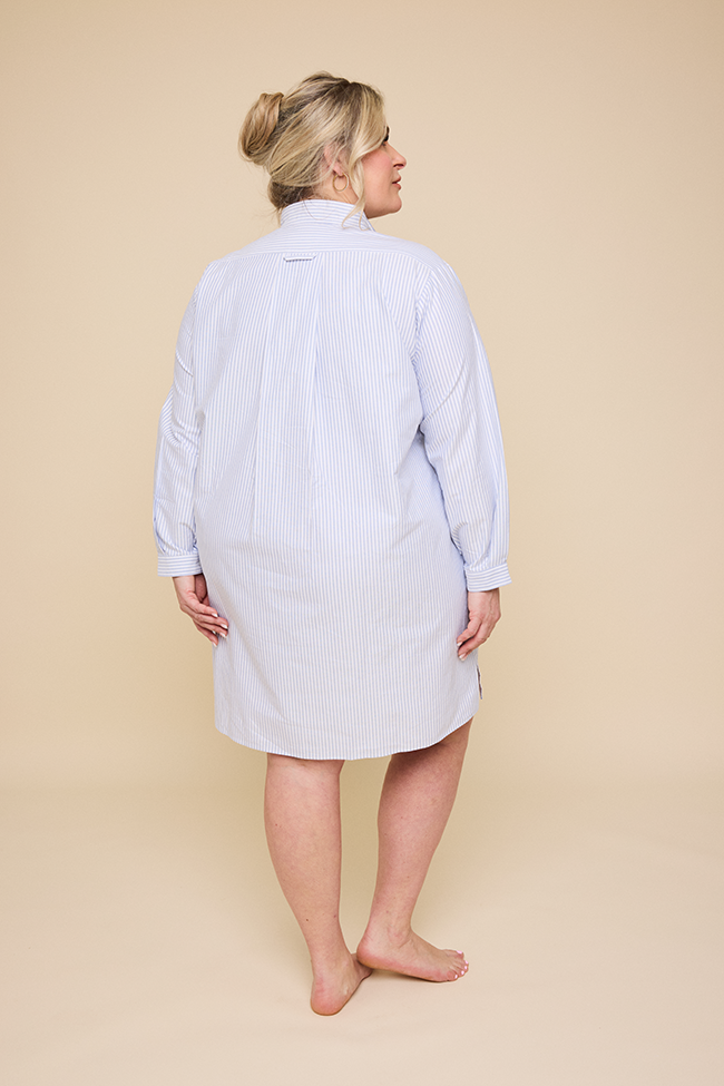 Short Sleep Shirt Blue Oxford Stripe