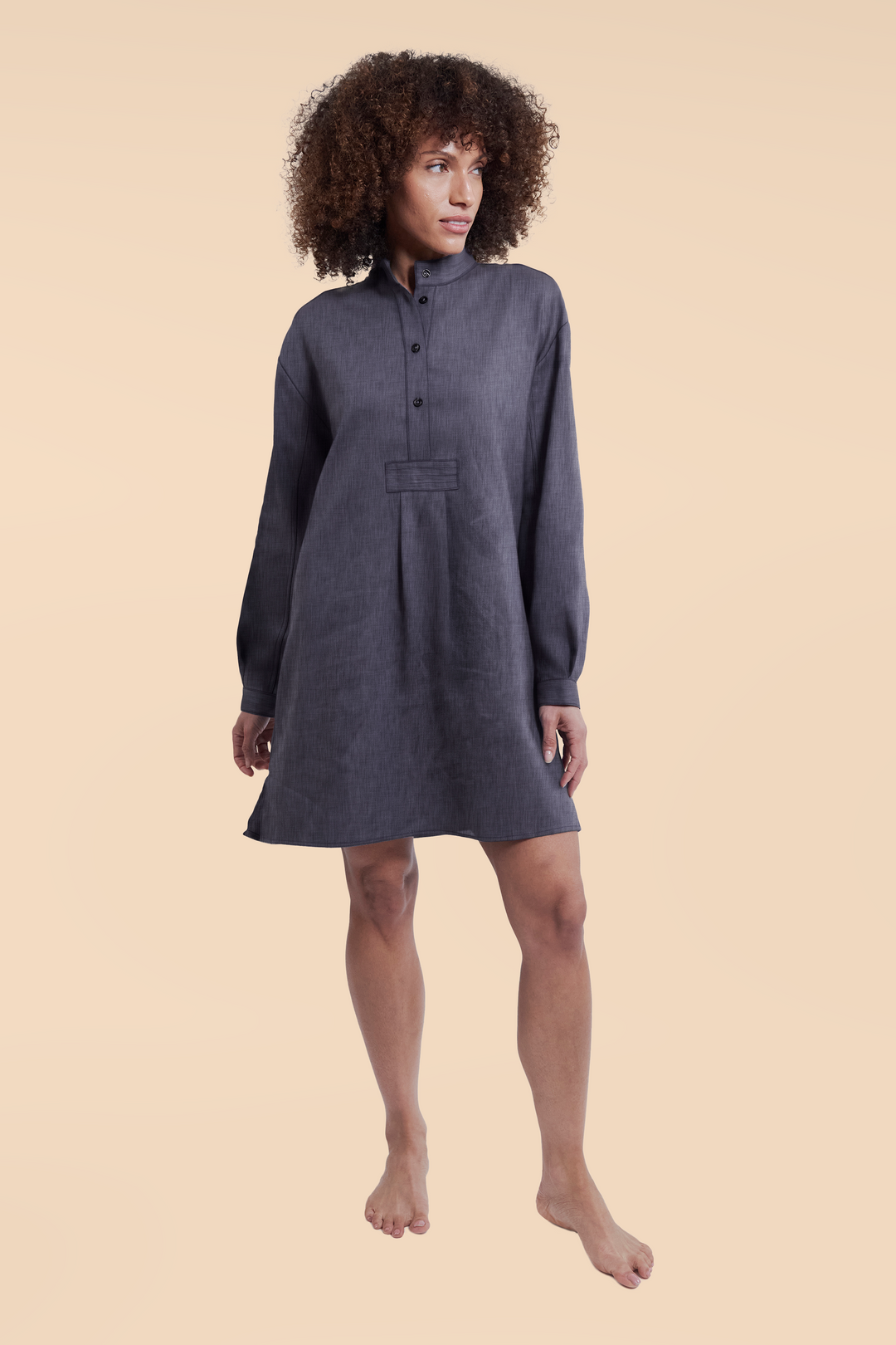 Short Sleep Shirt Charcoal Linen