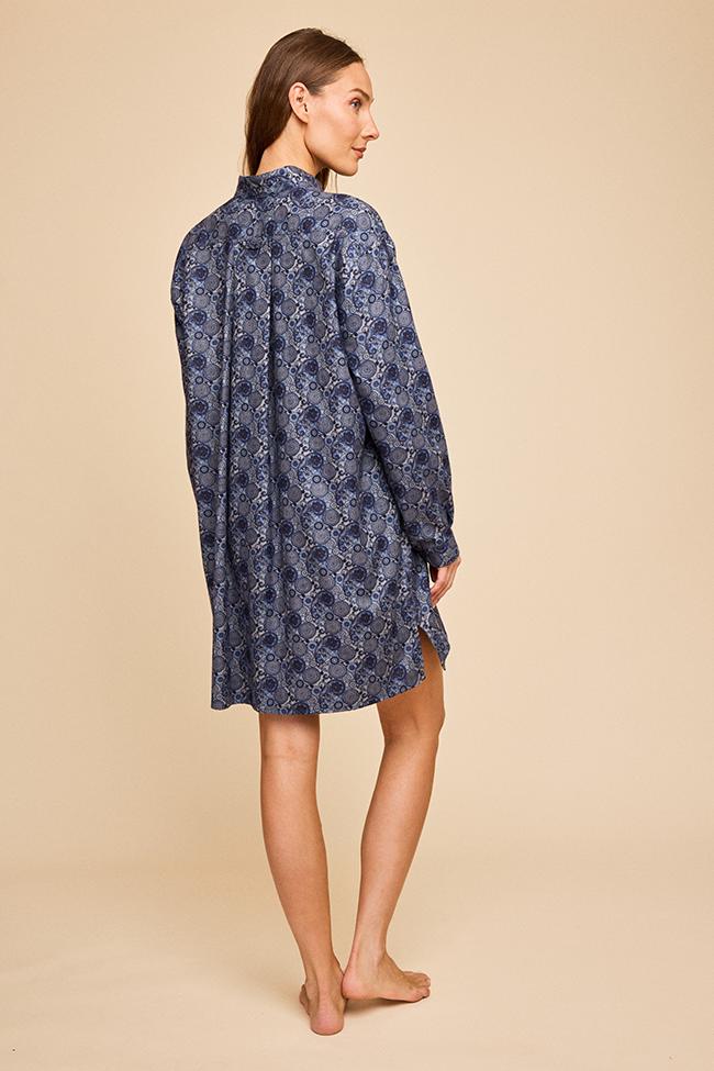 Short Sleep Shirt Navy Paisley Flannel