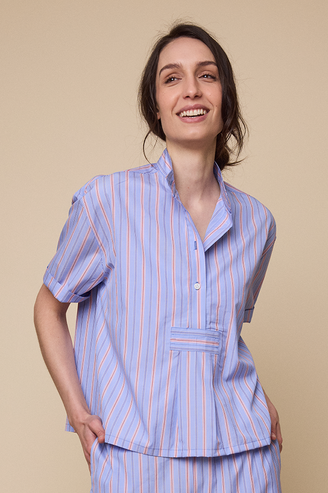 Short Sleeve Cropped Sleep Shirt Newbury Stripe