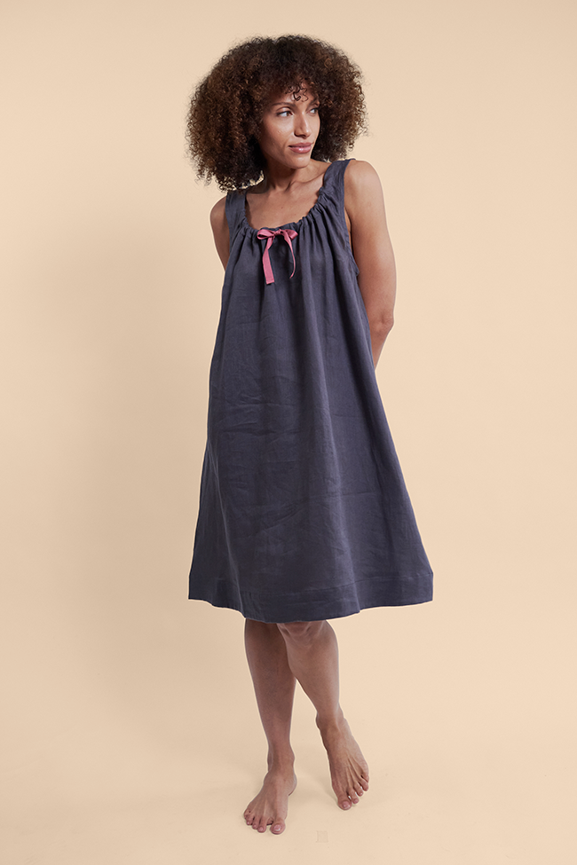 Sleeveless Nightie Charcoal Linen