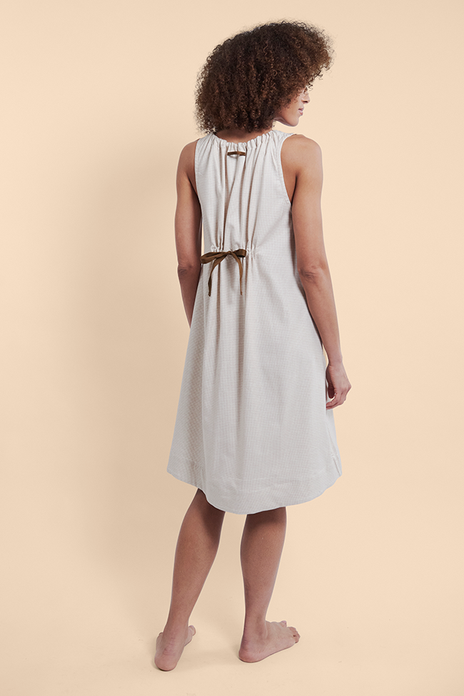 Sleeveless Nightie Tobacco Mini Windowpane Brushed Cotton