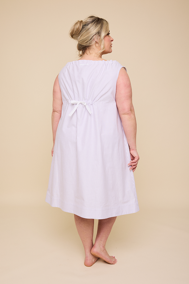 Sleeveless Nightie Lavender Oxford Stripe