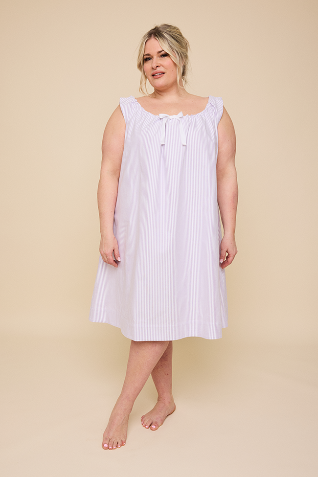 Sleeveless Nightie Lavender Oxford Stripe