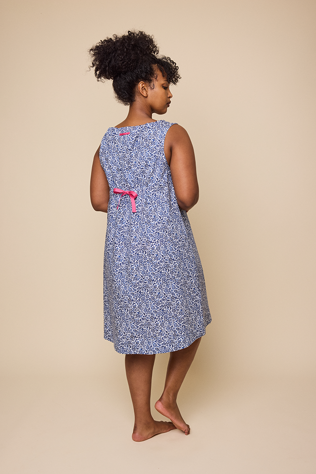 Sleeveless Nightie Blue Floral Cotton