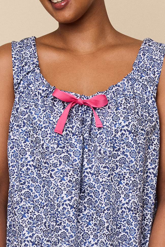 Sleeveless Nightie Blue Floral Cotton