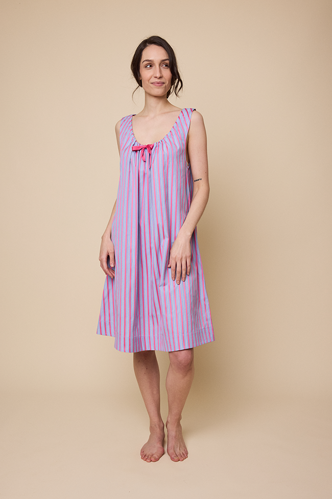Sleeveless Nightie Pink Ribbon Stripe