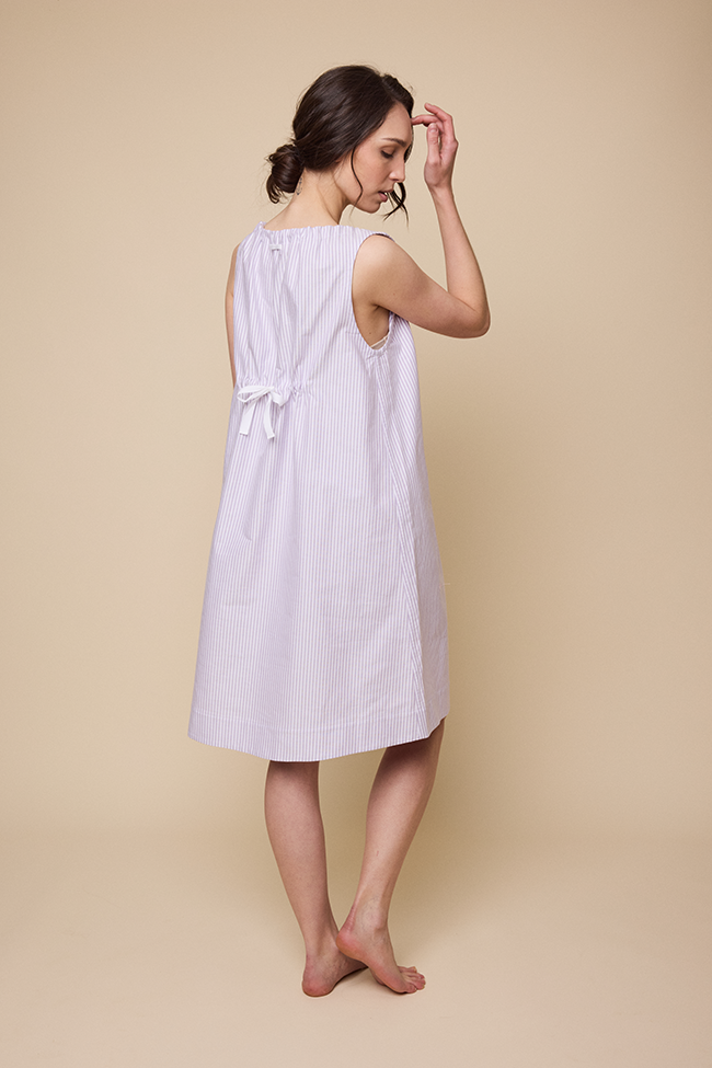 Sleeveless Nightie Lavender Oxford Stripe