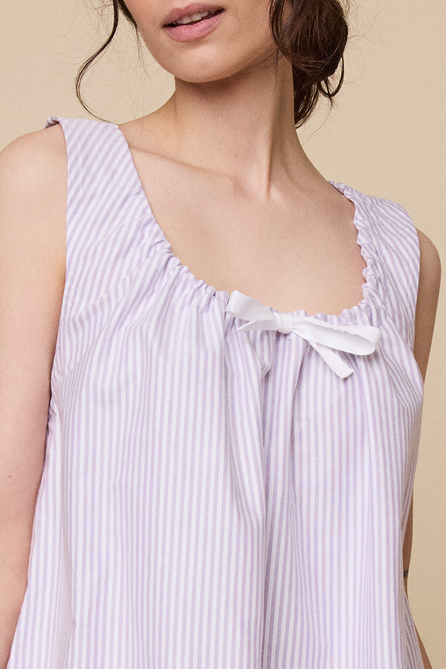 Sleeveless Nightie Lavender Oxford Stripe
