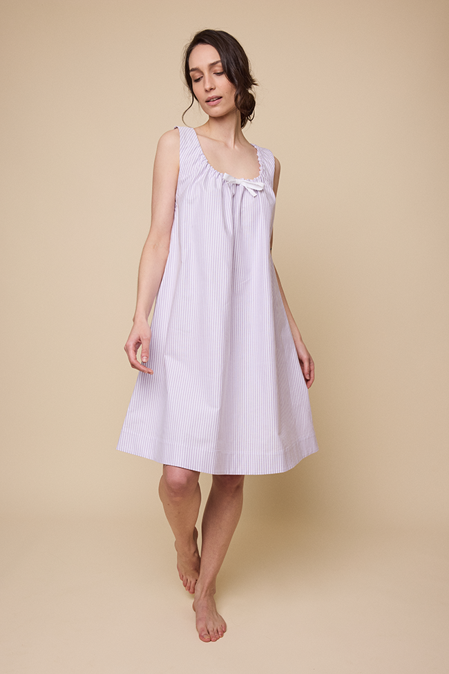 Sleeveless Nightie Lavender Oxford Stripe