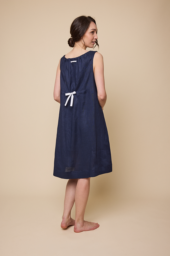 Sleeveless Nightie Navy Linen