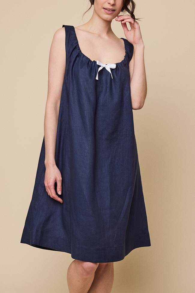 Sleeveless Nightie Navy Linen