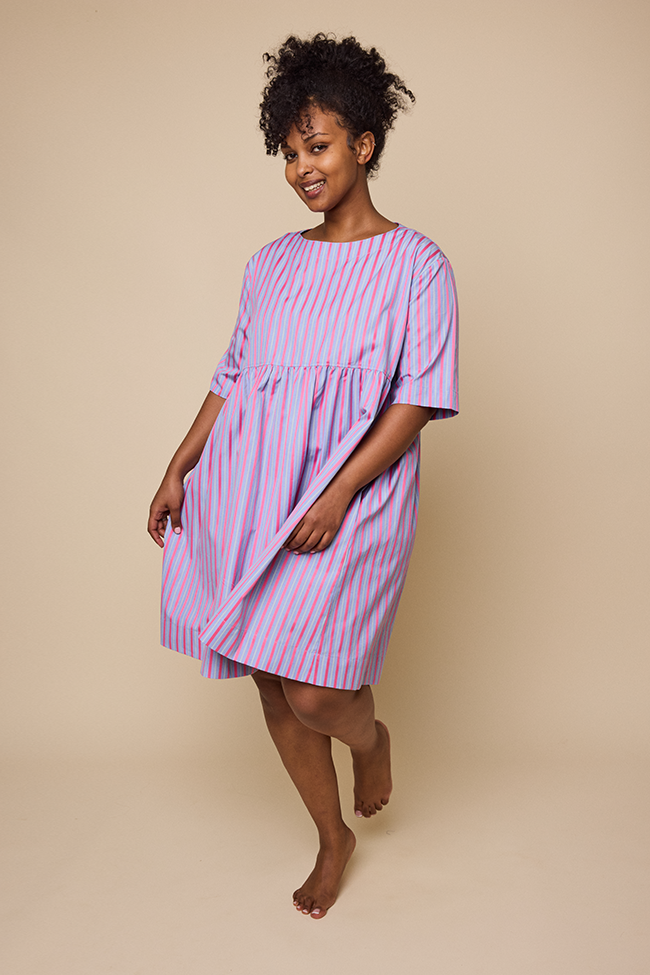 Smock Dress Pink Ribbon Stripe