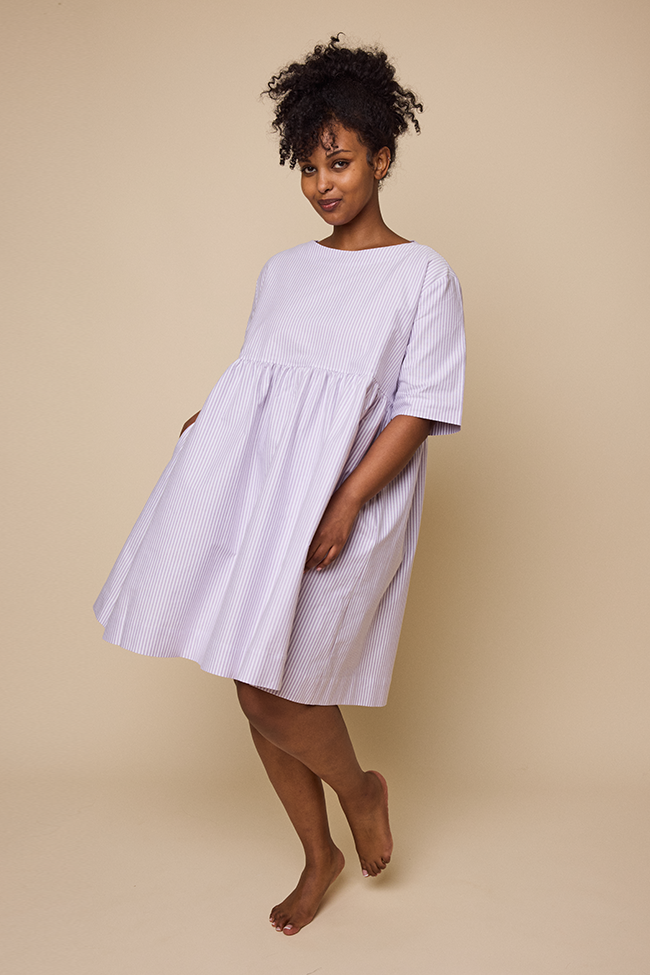 Smock Dress Lavender Oxford Stripe
