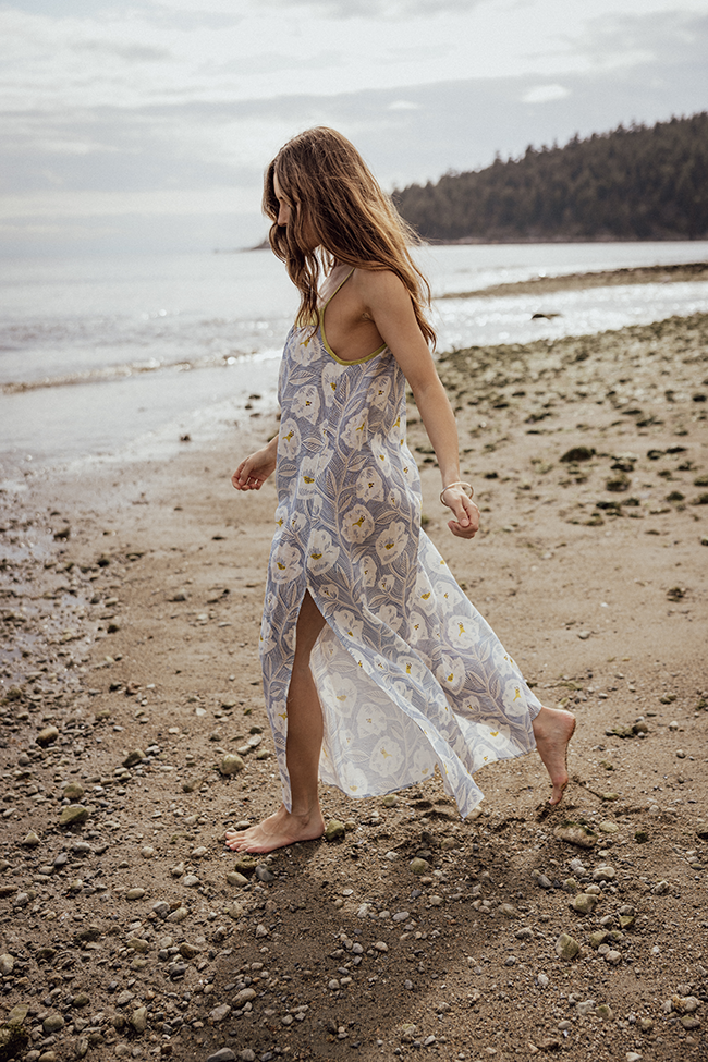 Full Length Gathered Dress Summer Vine Print