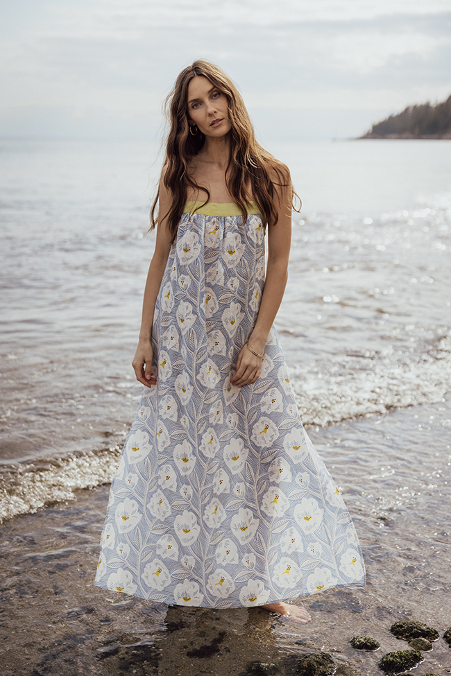 Full Length Gathered Dress Summer Vine Print