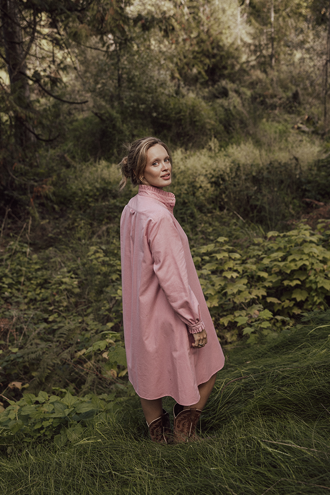 Long Ruffle Sleep Shirt Pink Flannel