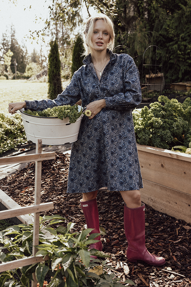 Long Ruffle Sleep Shirt Navy Paisley Flannel