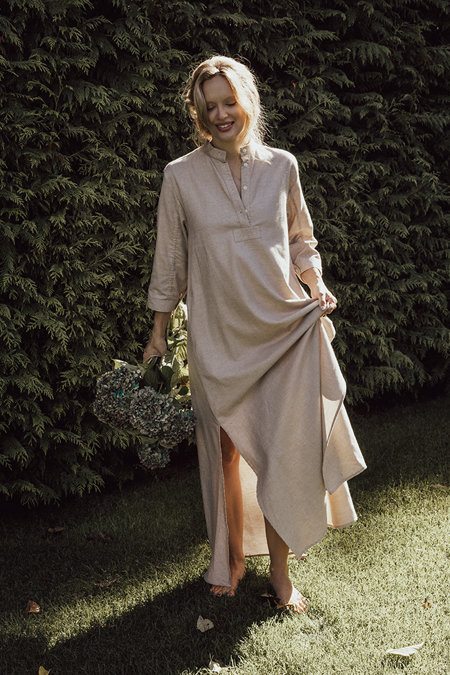 Full Length Sleep Shirt Fawn Cashmere Blend Flannel