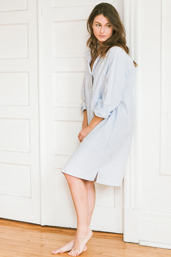 Long Sleep Shirt Blue Oxford Stripe