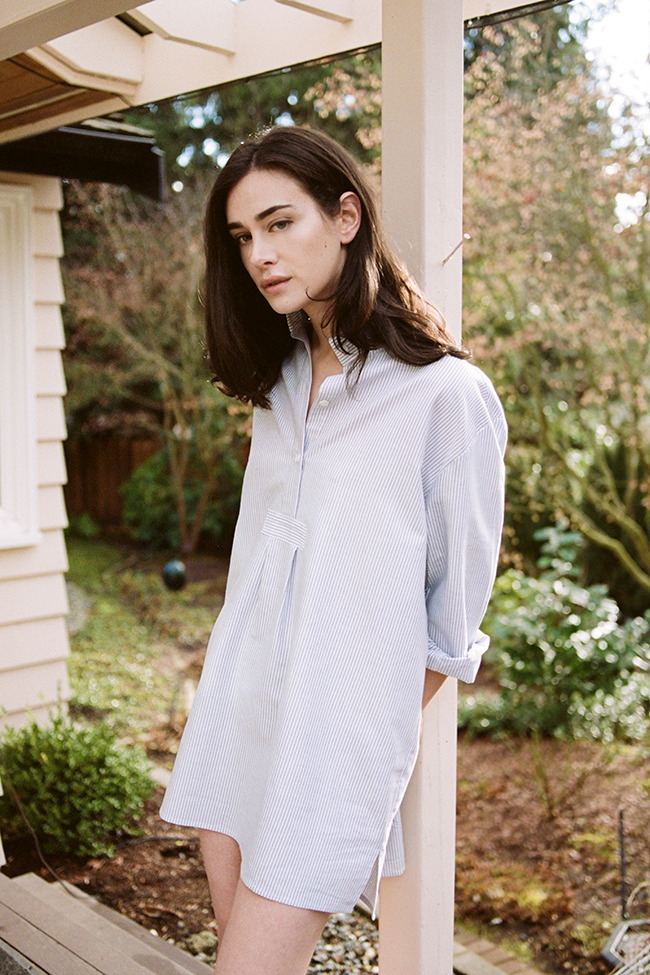 Short Sleep Shirt Blue Oxford Stripe
