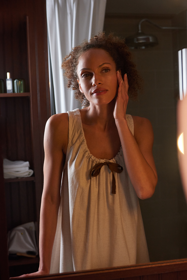 Sleeveless Nightie Tobacco Mini Windowpane Brushed Cotton