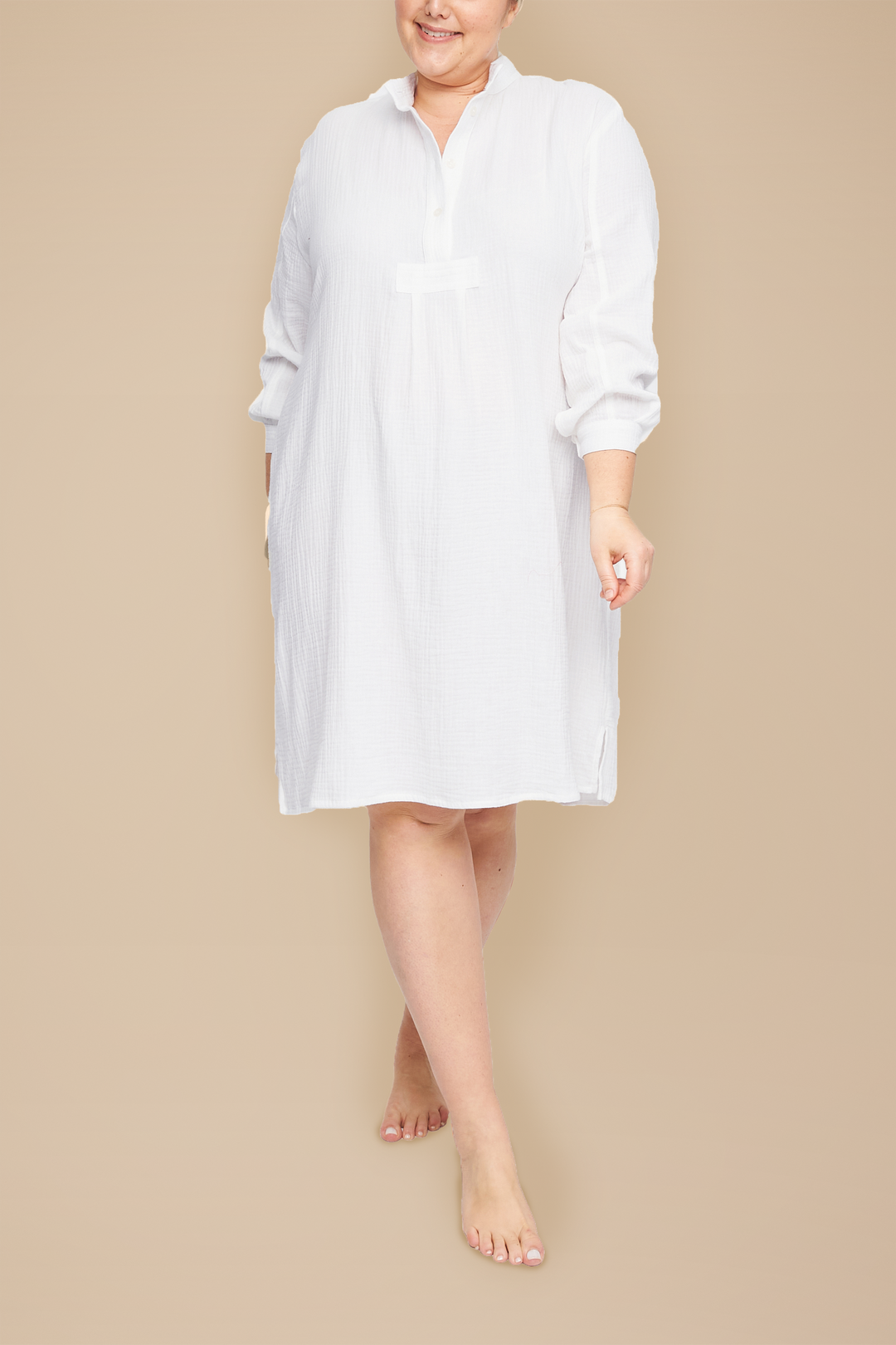 Long Sleep Shirt White Double Gauze